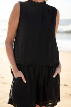 Eadie Nadia Linen Top - Black