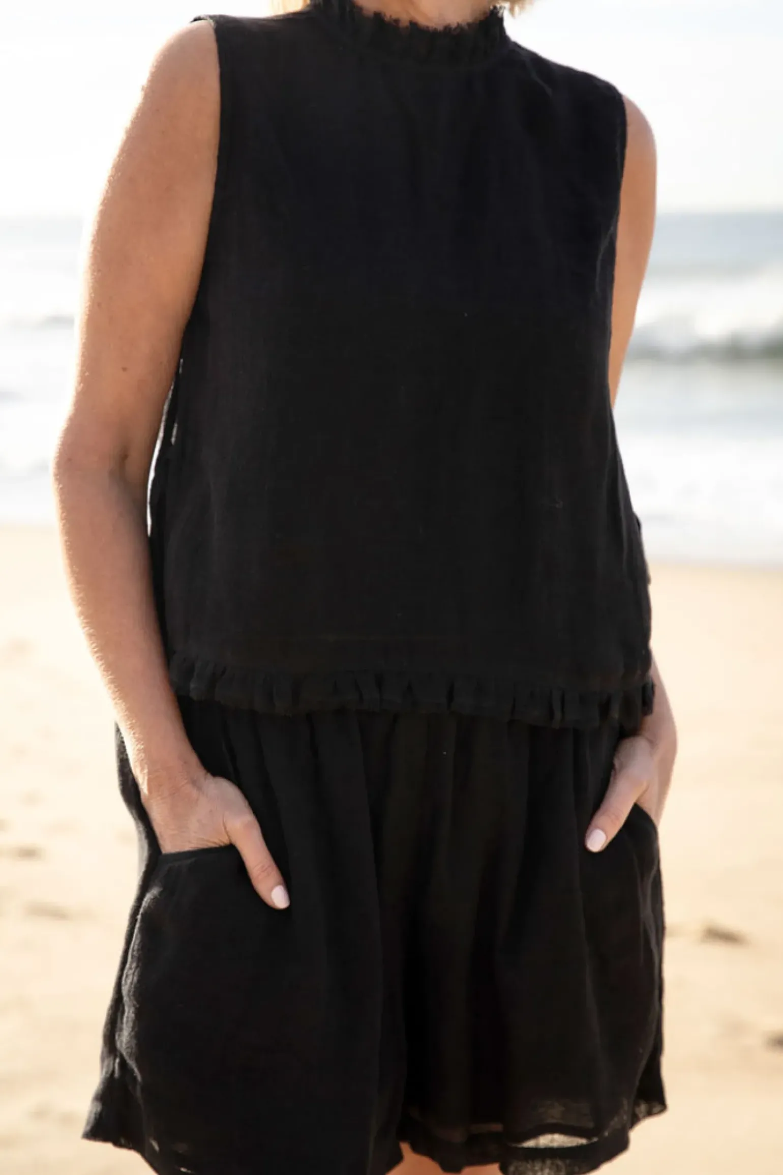 Eadie Nadia Linen Top - Black