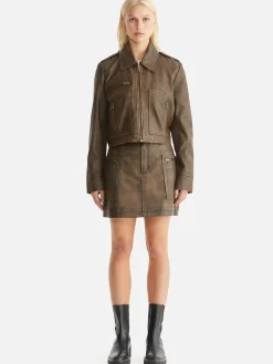Ena Pelly Lennie Leather Biker Jacket - Worn Brown