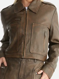 Ena Pelly Lennie Leather Biker Jacket - Worn Brown