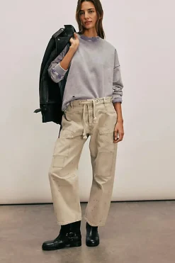 Free People Moxie Low Slung Pull On Barrel Jeans - Jetty