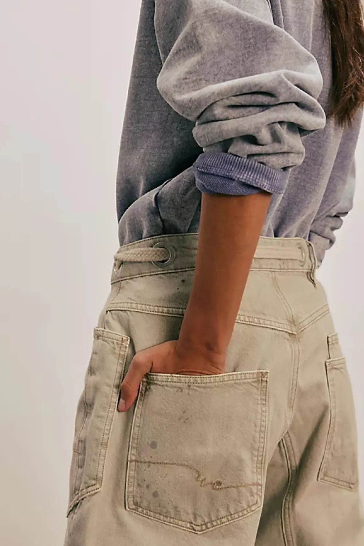 Free People Moxie Low Slung Pull On Barrel Jeans - Jetty
