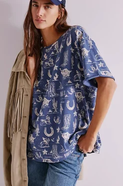Free People Painted Floral Tee - Navy Combo