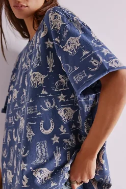 Free People Painted Floral Tee - Navy Combo