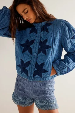 Free People Quinn Quilted Jacket - Indigo Combo