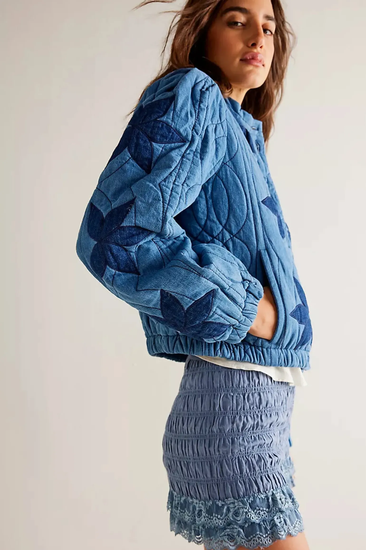 Free People Quinn Quilted Jacket - Indigo Combo