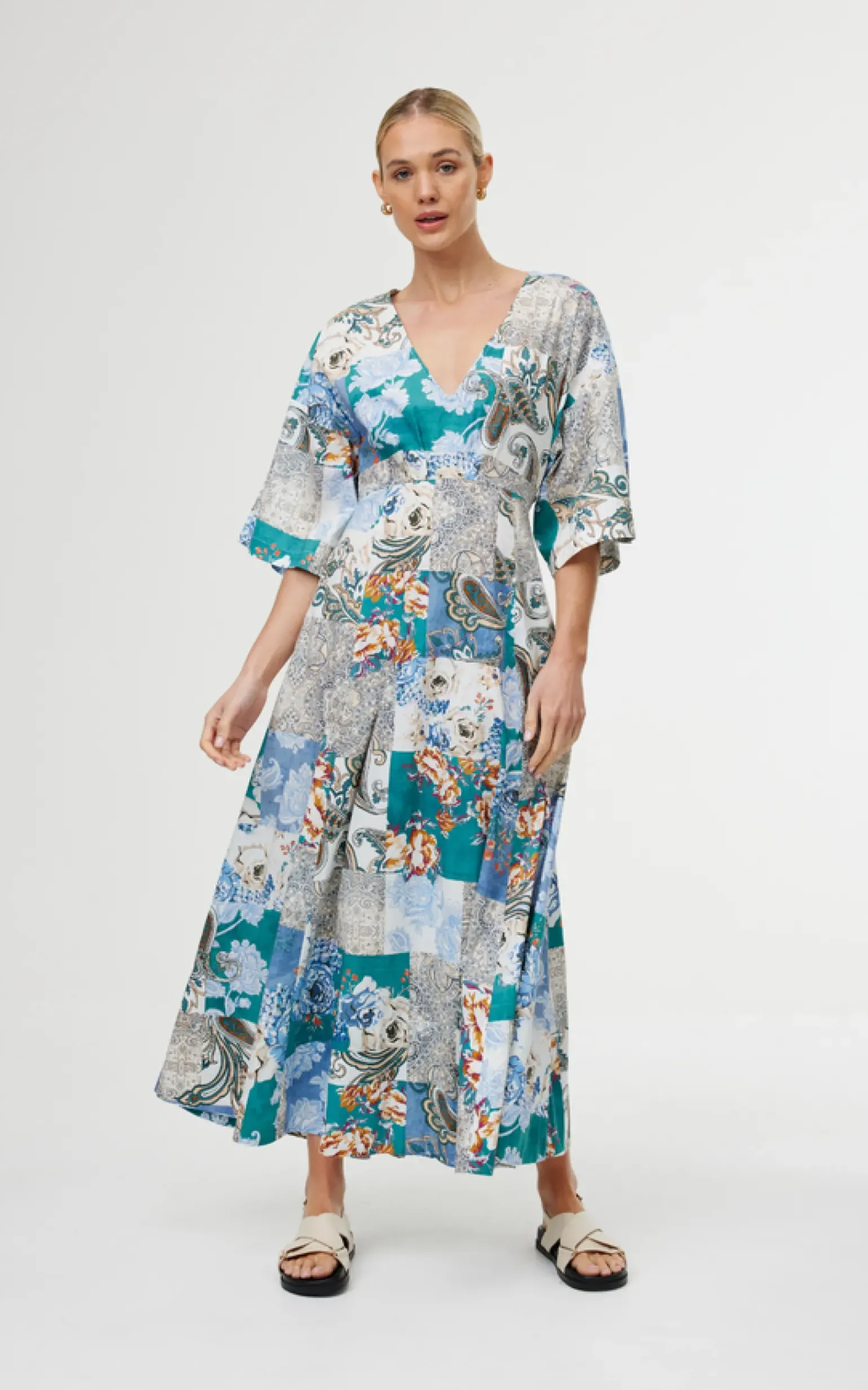 Kinney Ellis Dress - Cyan Patchwork