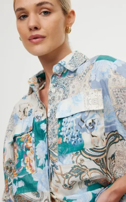 Kinney Juniper Shirt - Cyan Patchwork