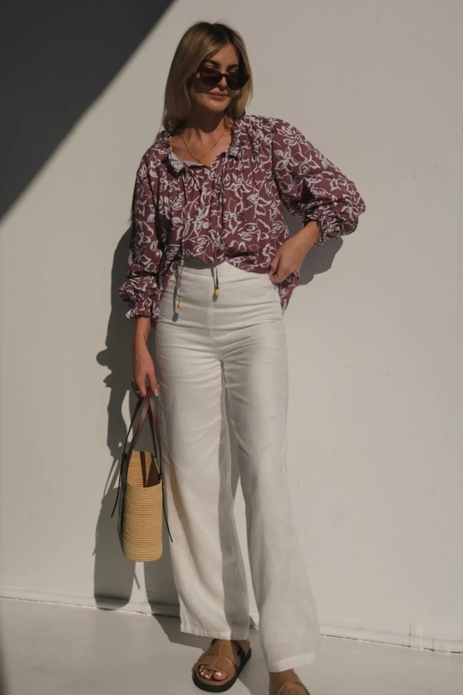 Lunar Fox Charlotte Linen Blouse - Sangria