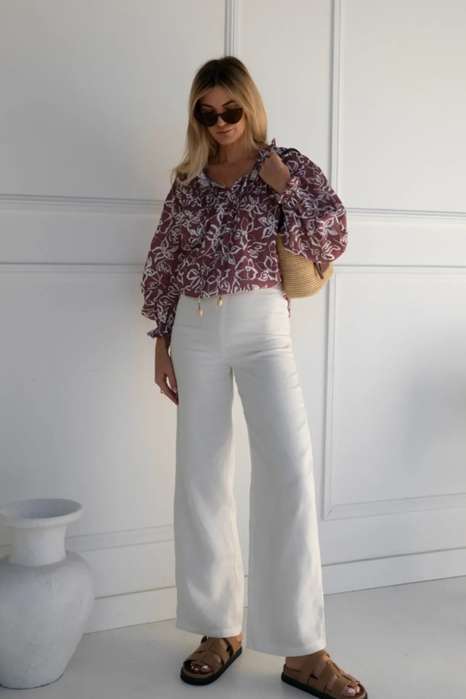 Lunar Fox Charlotte Linen Blouse - Sangria