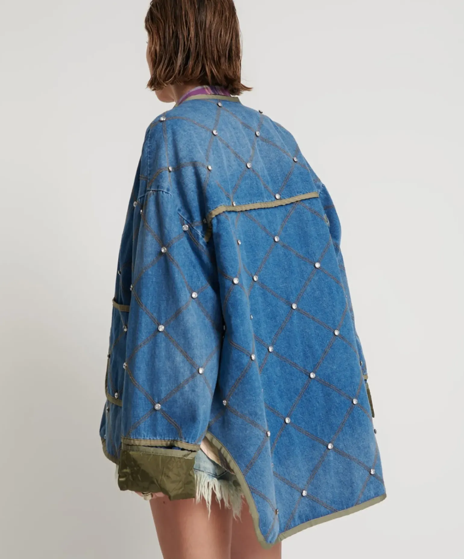 One Teaspoon Bay Blue Quilted Crystal Studded Jacket