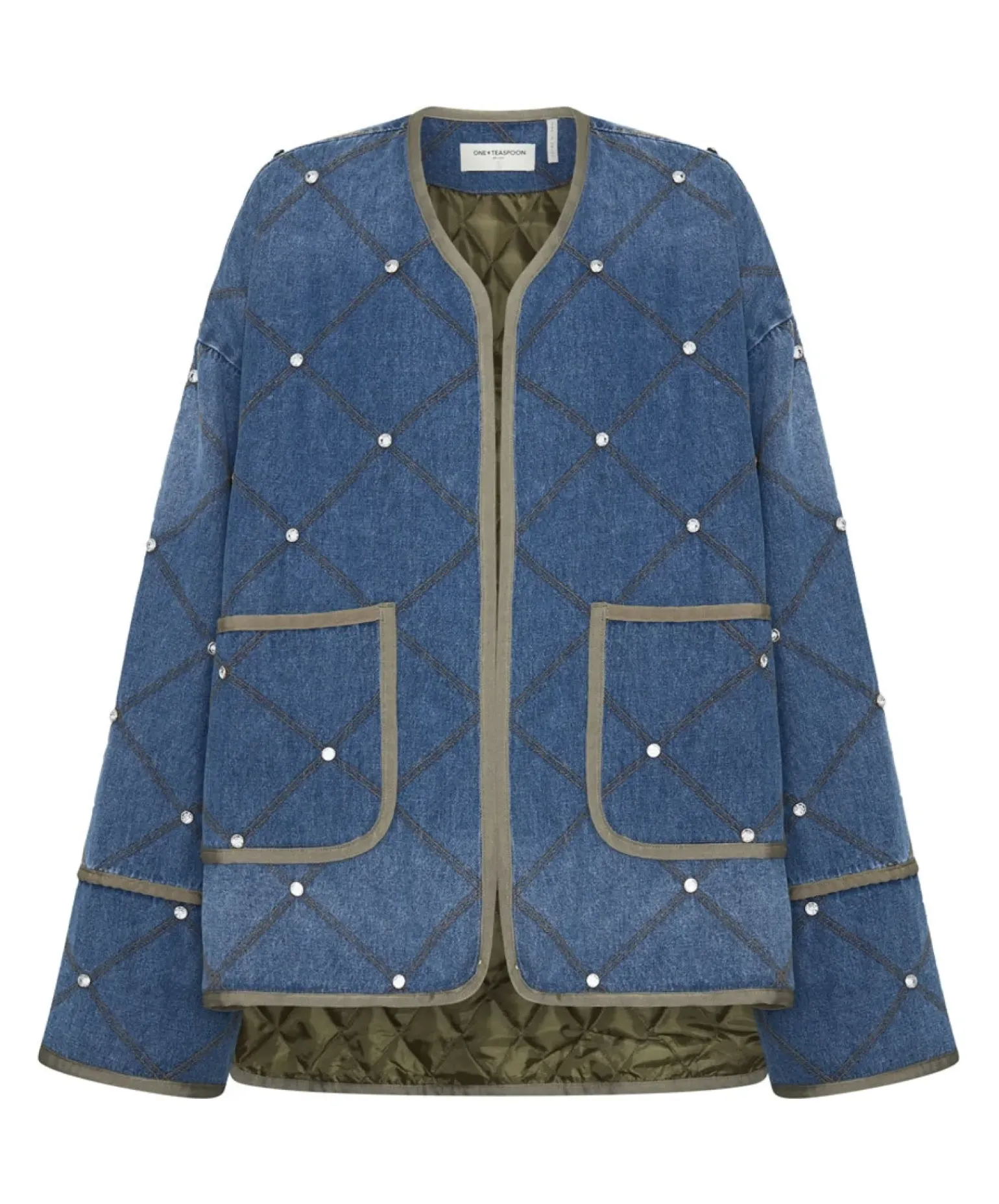One Teaspoon Bay Blue Quilted Crystal Studded Jacket