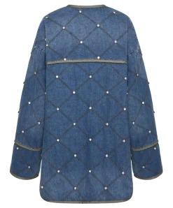 One Teaspoon Bay Blue Quilted Crystal Studded Jacket