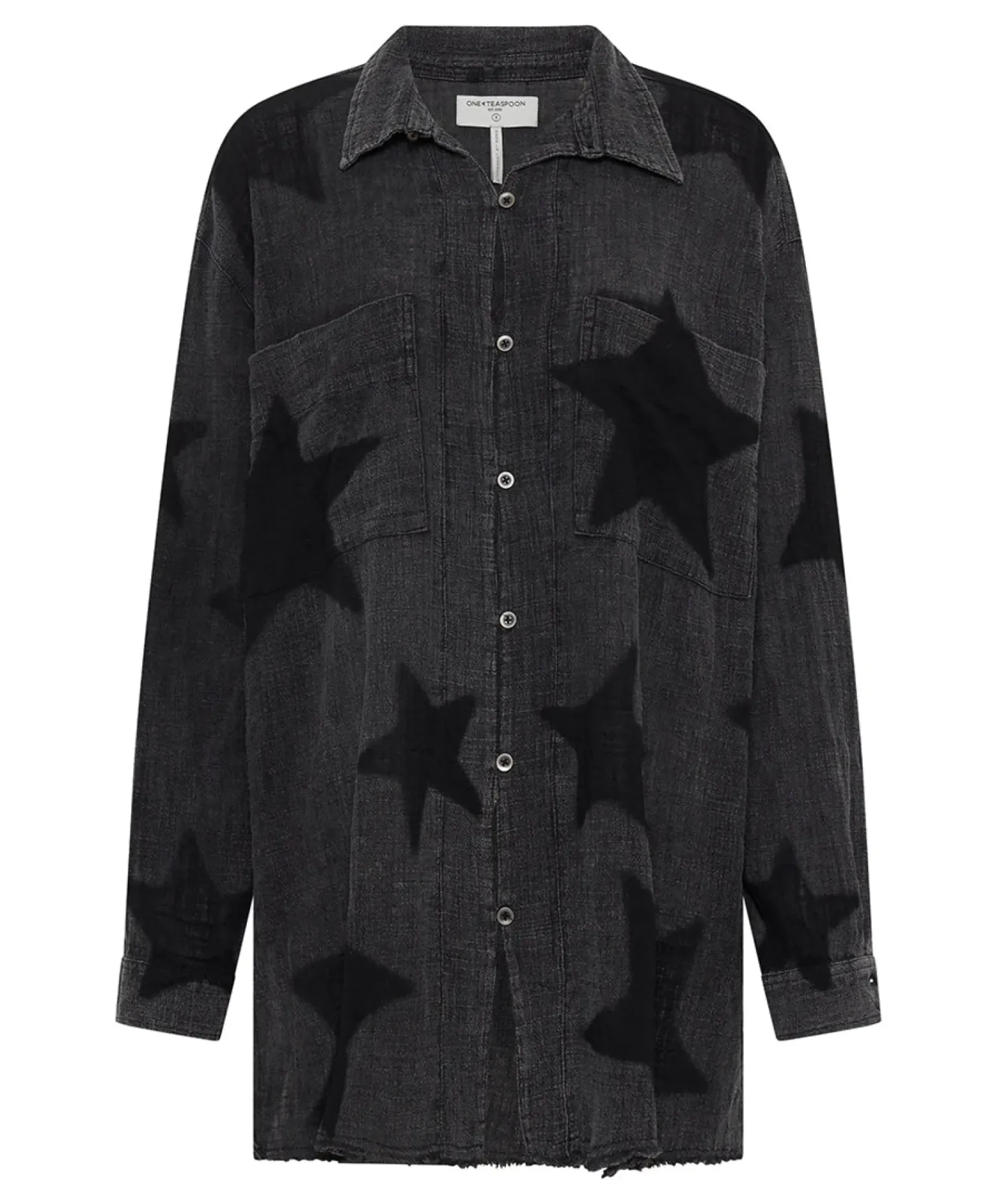 One Teaspoon Black Star Muslin Longline Shirt - Charcoal