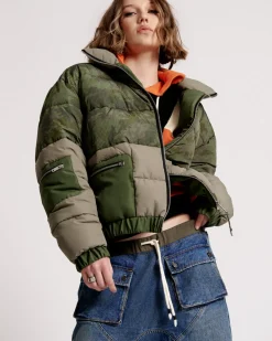 One Teaspoon Dirtee Love Camo Puffa Jacket - Khaki