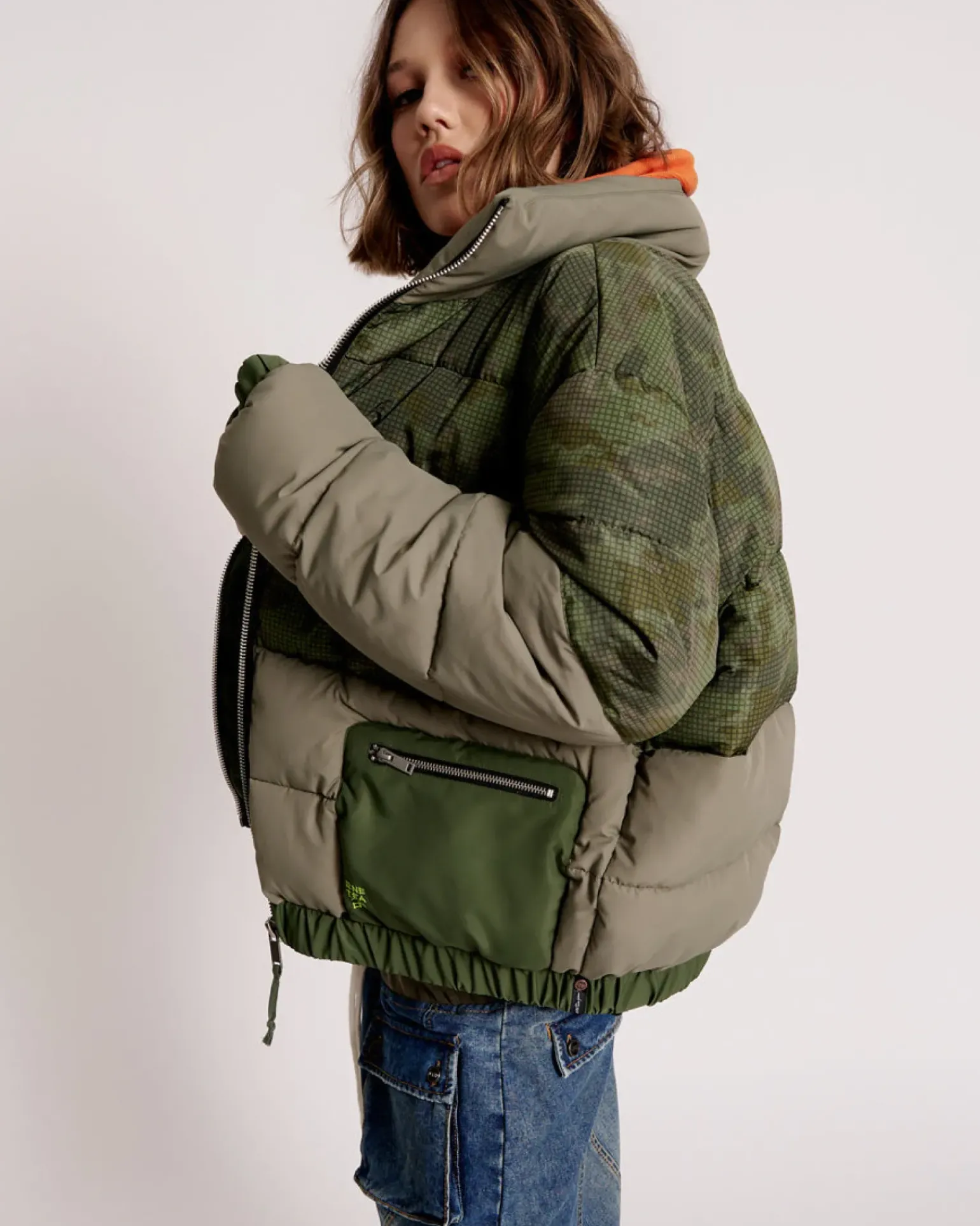 One Teaspoon Dirtee Love Camo Puffa Jacket - Khaki