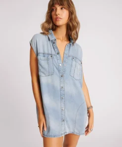 One Teaspoon Tencel Shirt Dress - Soft Blue