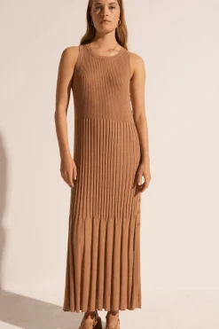 Pol Maui Ribbed Tanbk Dress- Toffee