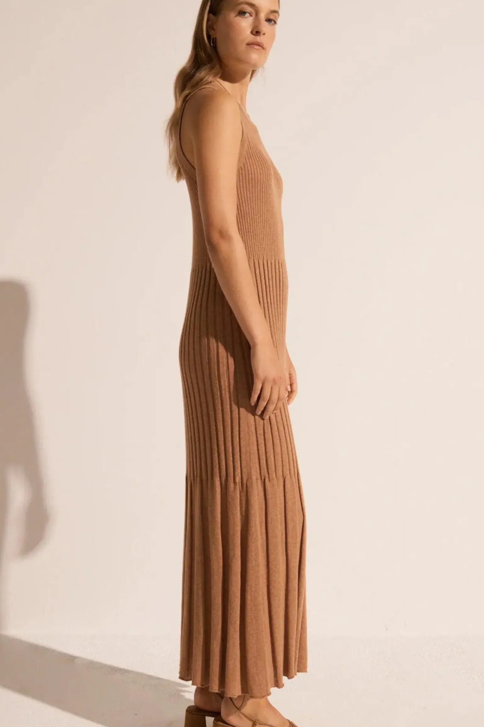 Pol Maui Ribbed Tanbk Dress- Toffee