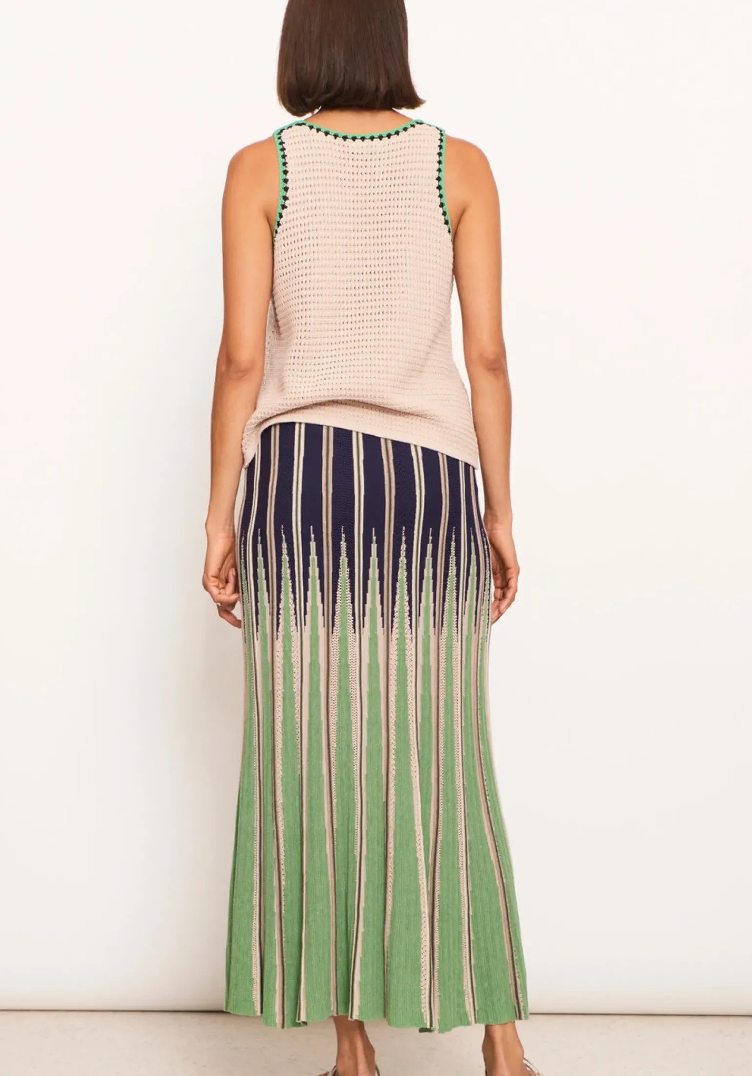 Pol Xander Crochet Tank - Pebble/Ink/Green