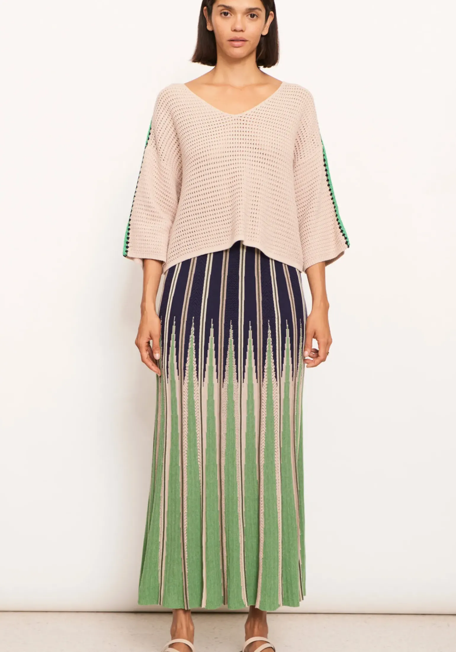 Pol Xander Crochet Tee - Pebble/Ink/Green