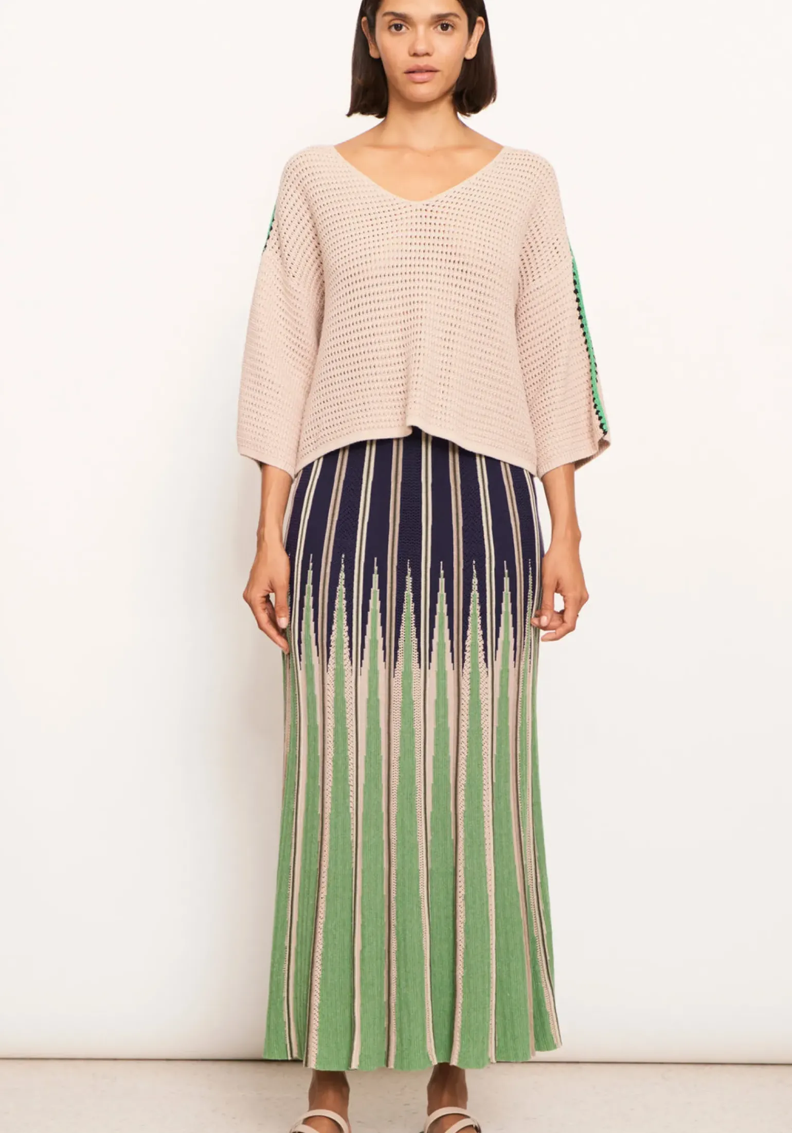 Pol Xander Crochet Tee - Pebble/Ink/Green