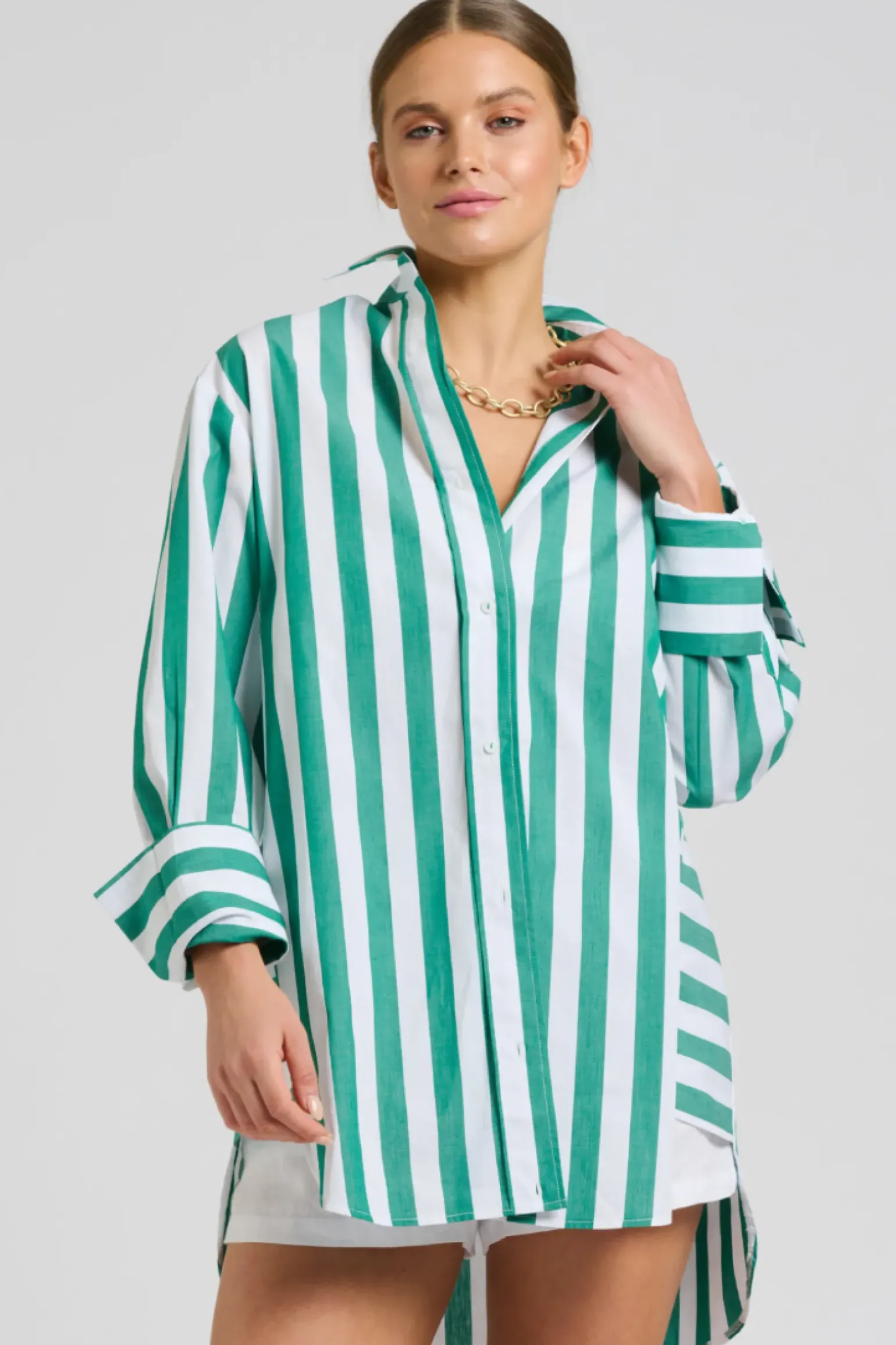 Shirty Andrea Oversized Boyfriend Shirt- Green Stripe
