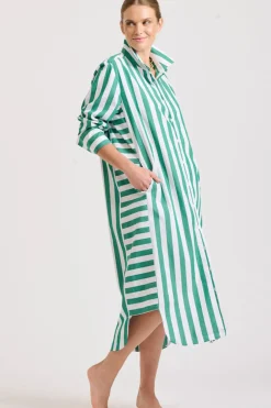 Shirty Andrea Shirtdress- Green wide stripe