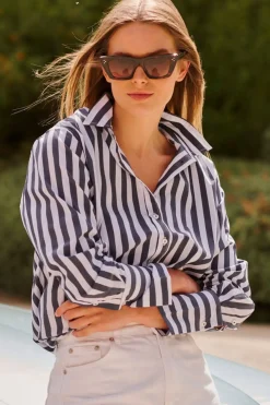 Shirty Elodie Girlfriend Shirt - Navy Wide Stripe