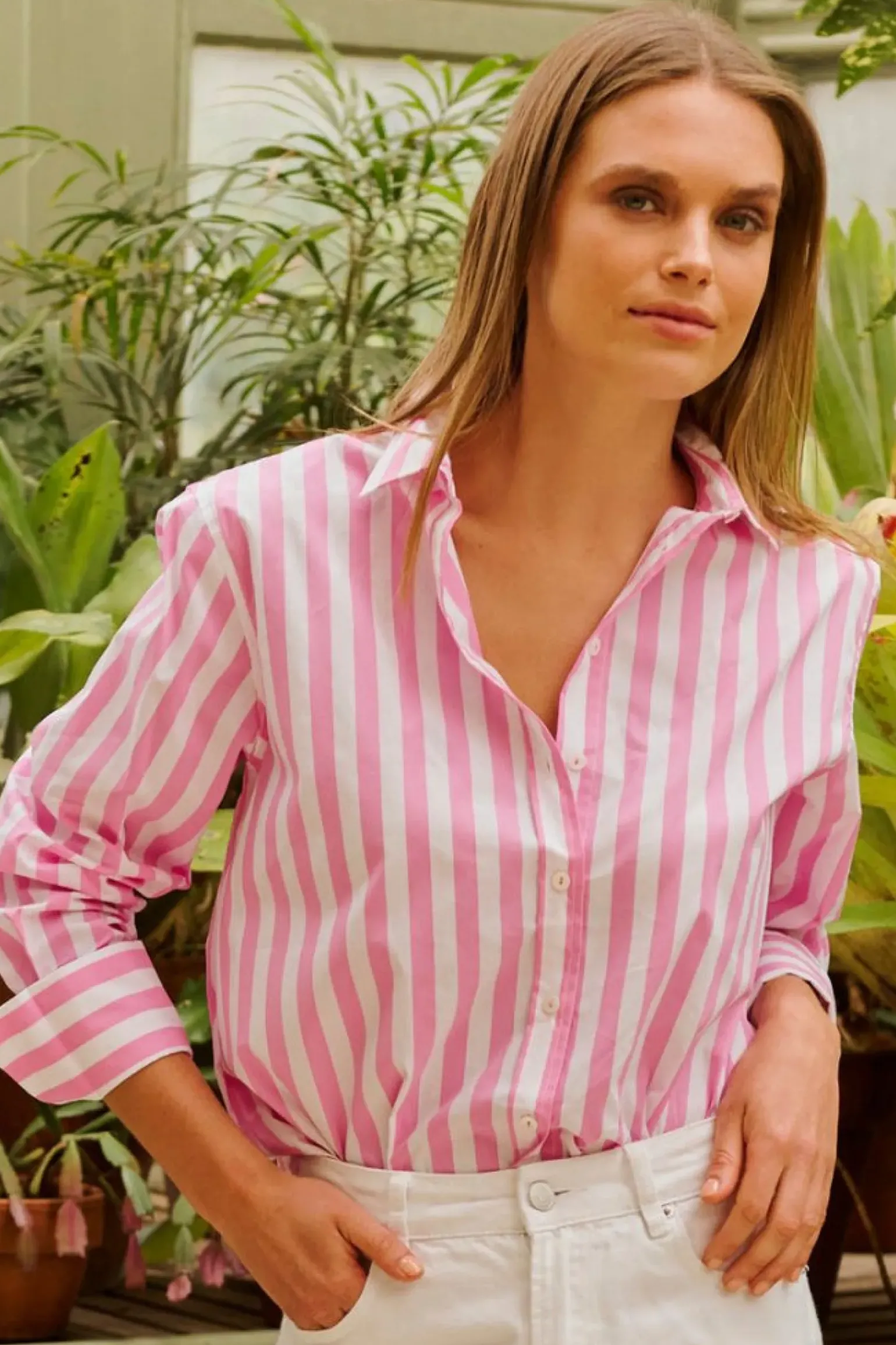 Shirty Elodie Girlfriend Shirt - Pink Wide Stripe