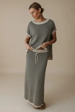 Talamaya Lattice Knitted Skirt - Washed Black & Soft Gold
