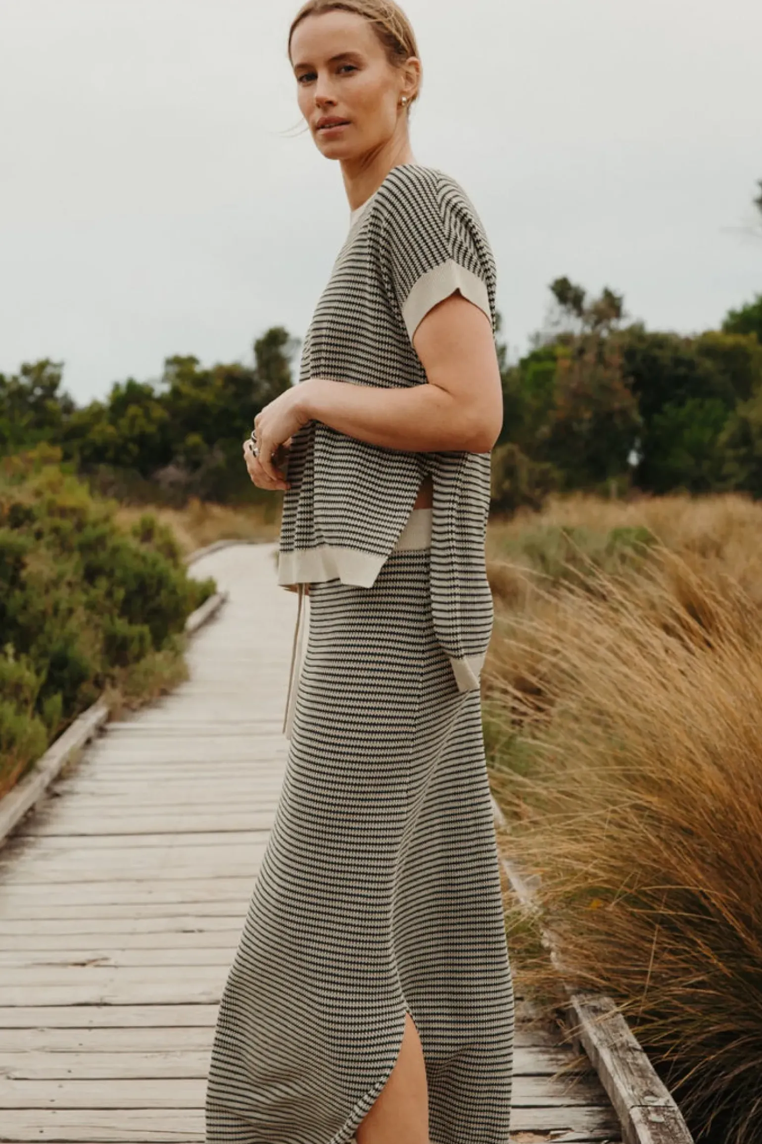 Talamaya Lattice Knitted Skirt - Washed Black & Soft Gold