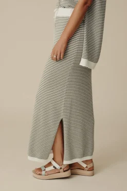 Talamaya Lattice Knitted Skirt - Dusty Olive & Cream