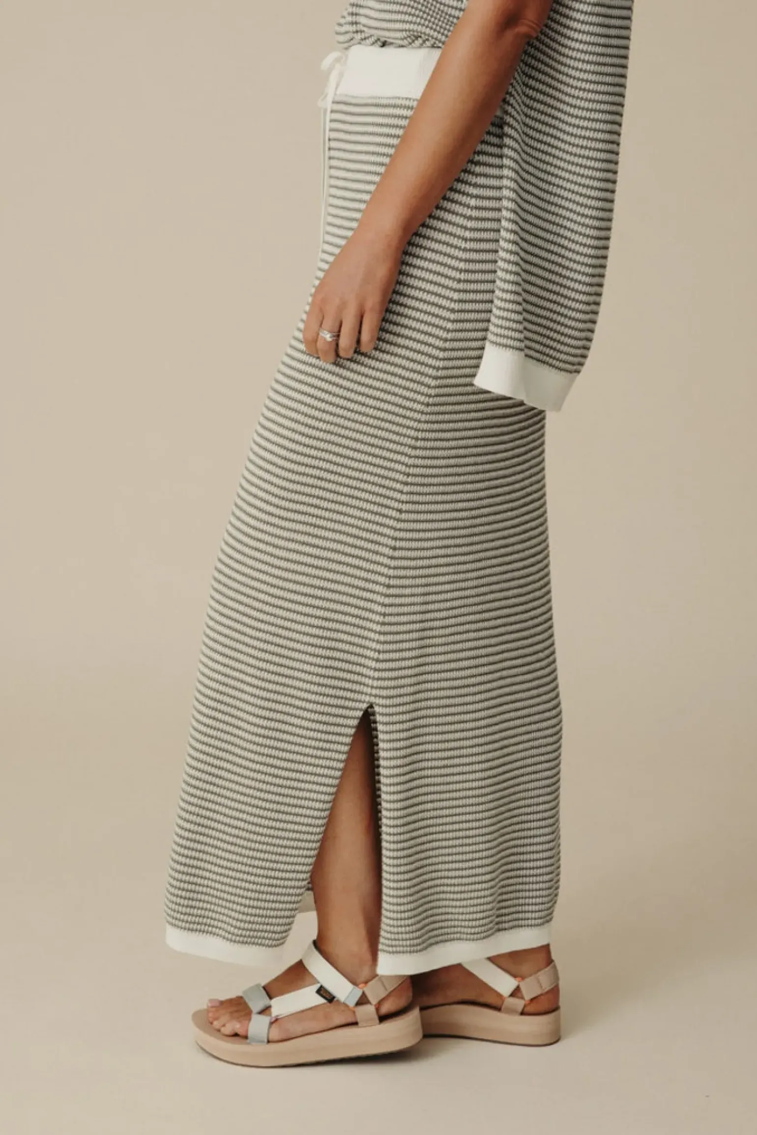 Talamaya Lattice Knitted Skirt - Dusty Olive & Cream