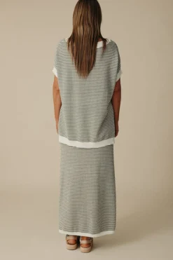 Talamaya Lattice Knitted Skirt - Dusty Olive & Cream