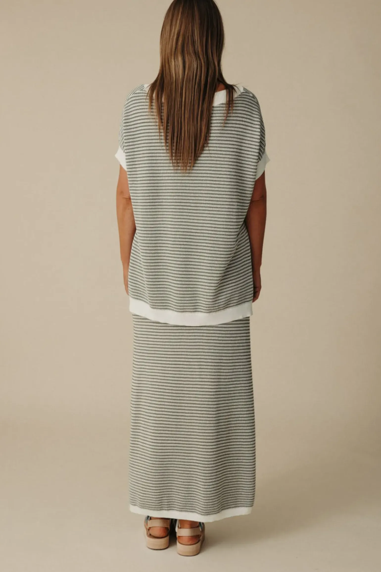 Talamaya Lattice Knitted Skirt - Dusty Olive & Cream