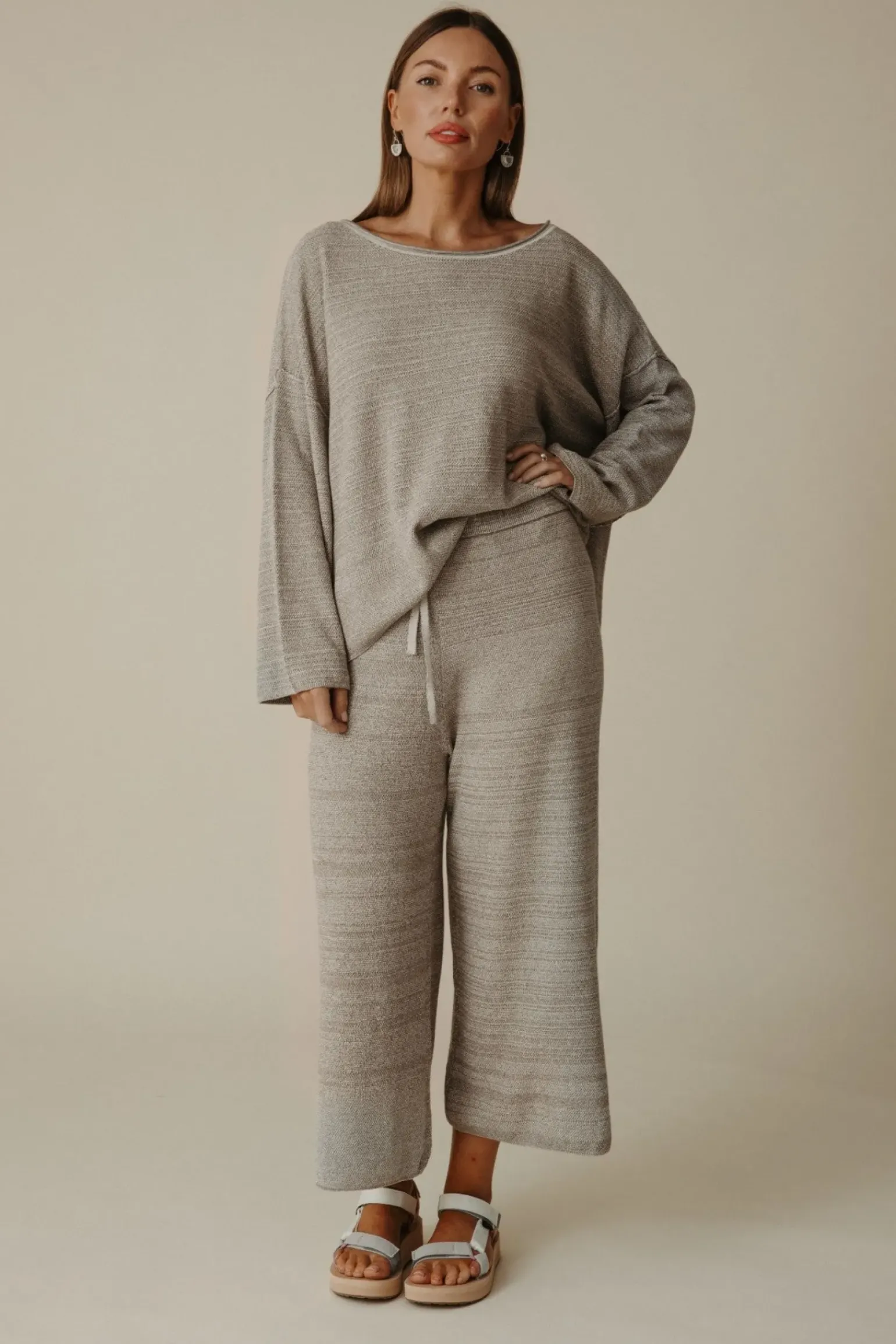 Talamaya Retreat Cotton Twist Pant - Dusty Olive & White
