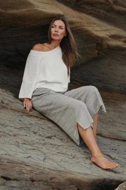 Talamaya Retreat Cotton Twist Pant - Dusty Olive & White
