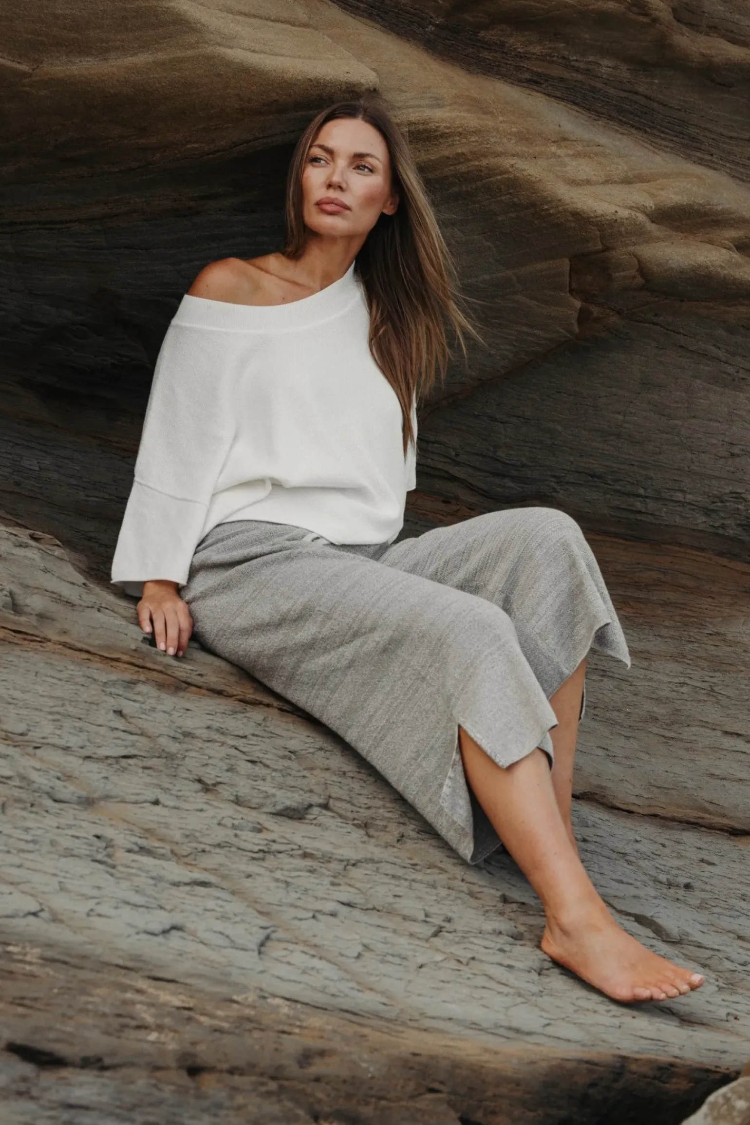 Talamaya Retreat Cotton Twist Pant - Dusty Olive & White