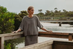 Talamaya Retreat Cotton Twist Tee Pullover - Washed Black & Silver
