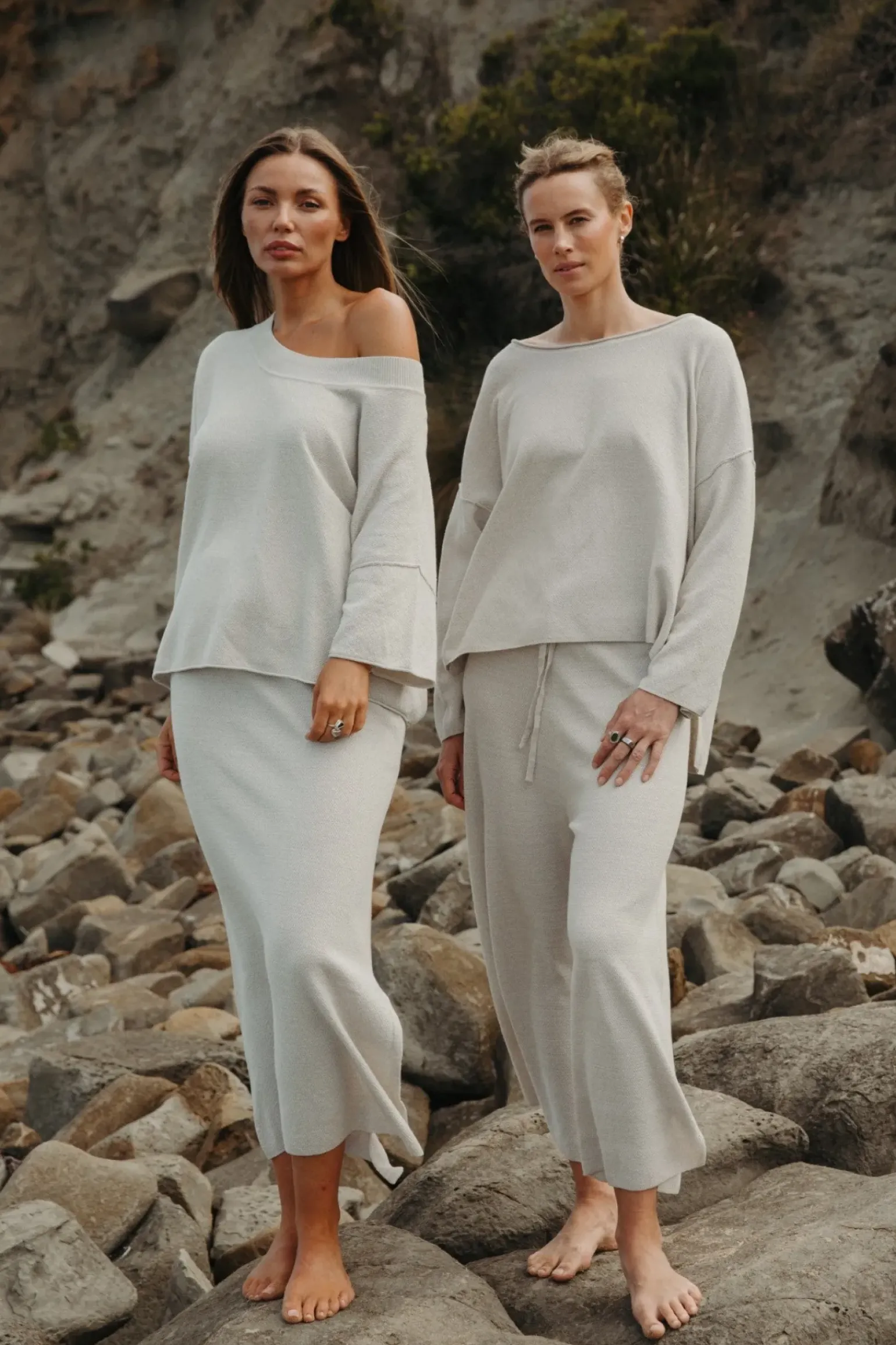 Talamaya Retreat Cotton Twist Tee Pullover - Silver & Salt