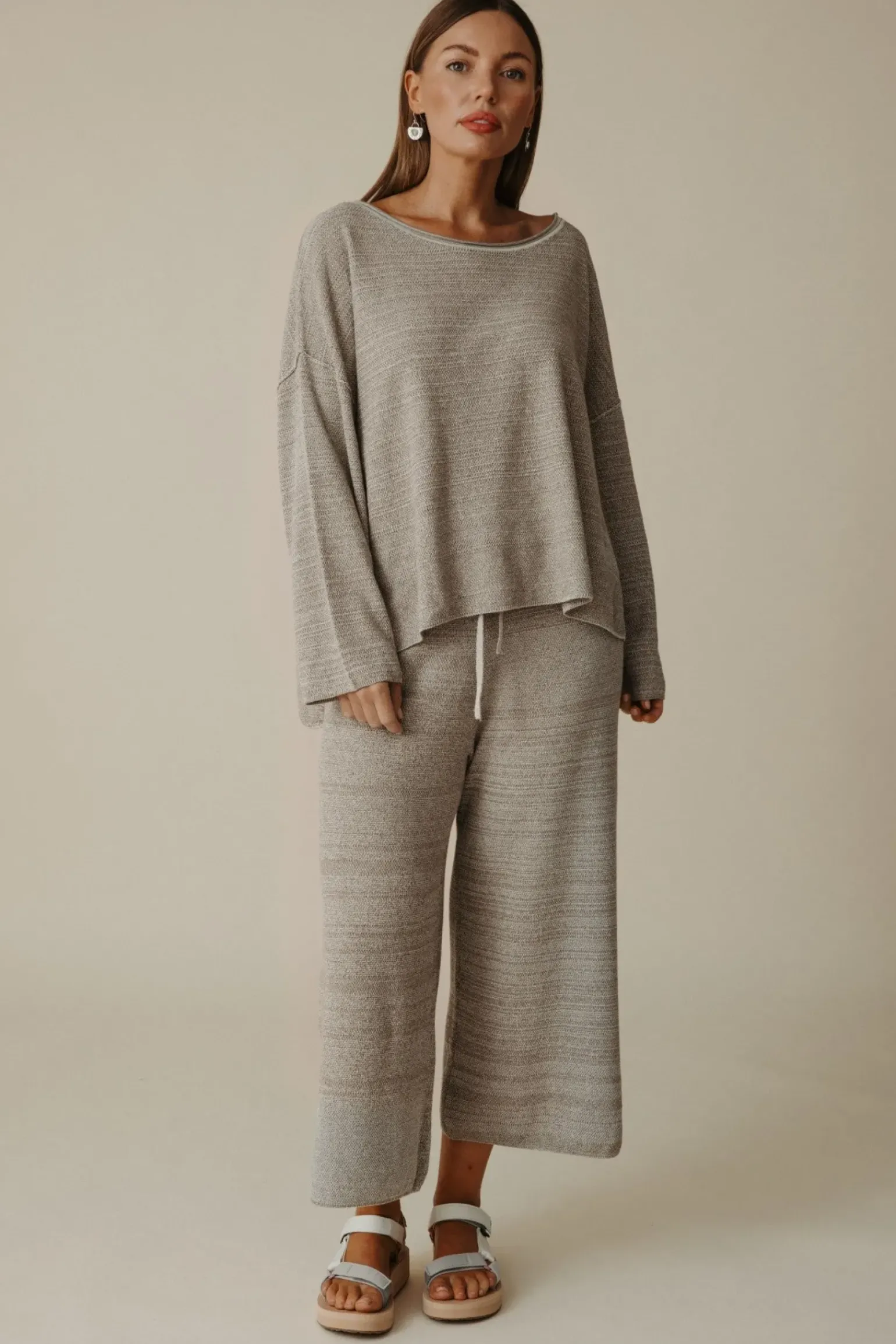 Talamaya Retreat Cotton Twist Pullover - Dusty Olive & White