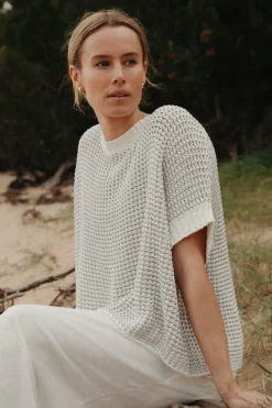 Talamaya Sunray Rib Crop Pullover - White