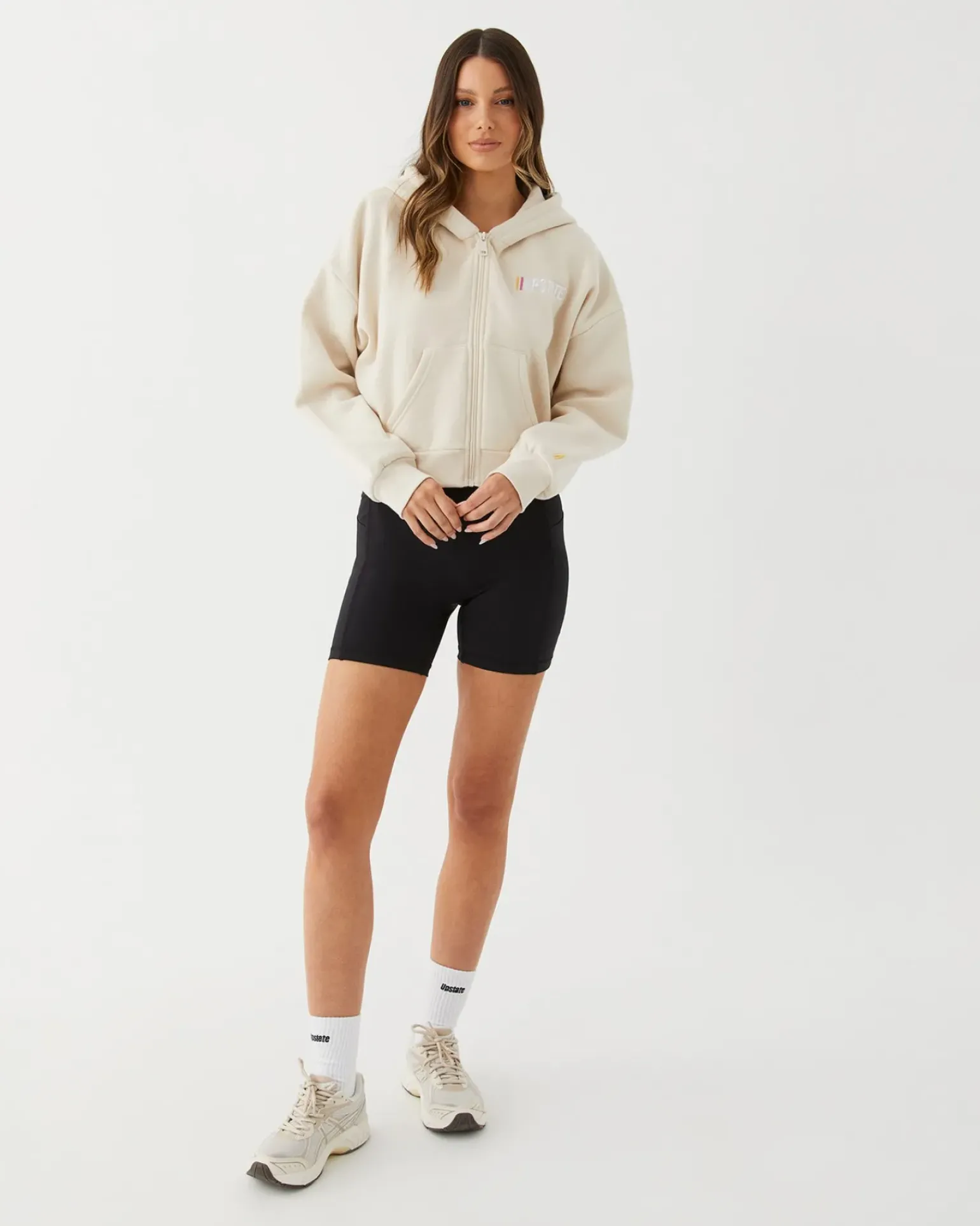 Upstate Zip Through Cropped Hoodie- Chalk Multi